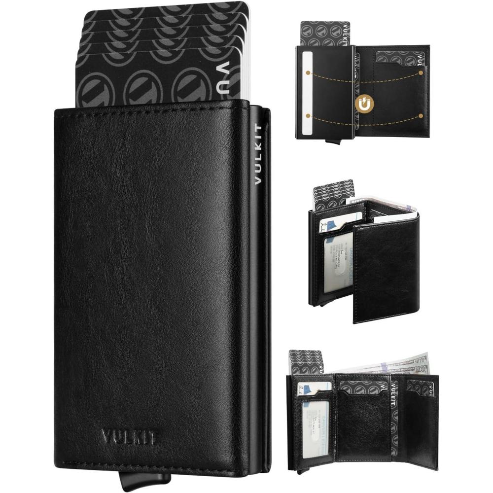 image:imageVULKIT Pop up Card Wallet Minimalist Cash Wallets RFID Blocking Leather Smart Credit Card Holder with ID window for MenBlack