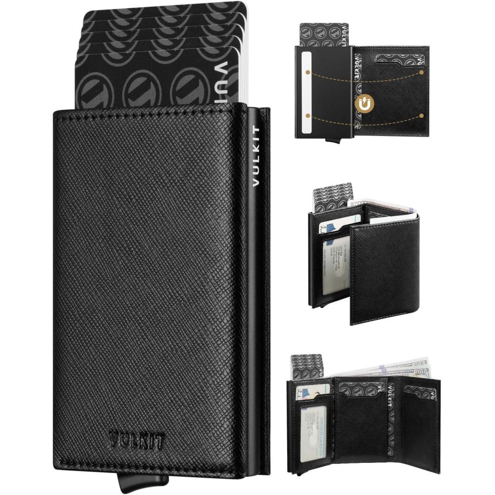 image:imageVULKIT Pop up Card Wallet Minimalist Cash Wallets RFID Blocking Leather Smart Credit Card Holder with ID window for MenCrossBlack