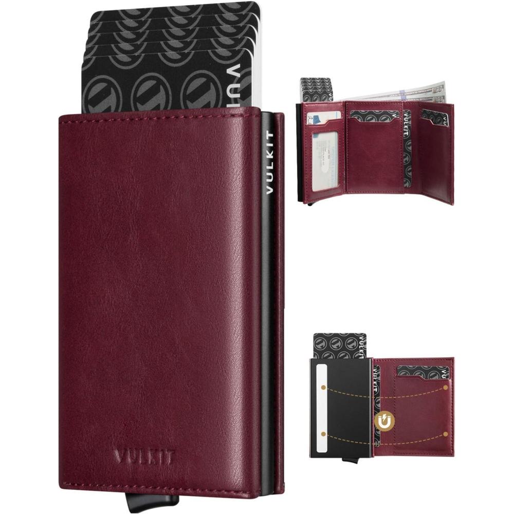 image:imageVULKIT Pop up Card Wallet Minimalist Cash Wallets RFID Blocking Leather Smart Credit Card Holder with ID window for MenWine