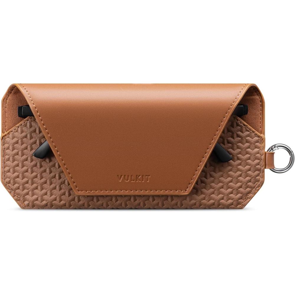 image:imageVULKIT Portable Leather Eye Glasses Case for Women amp Men Slim Sunglass Case Unisex Eyeglass CaseBrown
