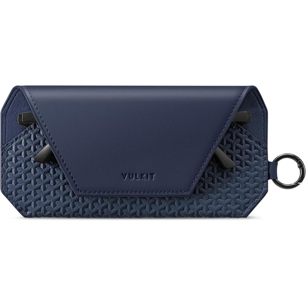 image:imageVULKIT Portable Leather Eye Glasses Case for Women amp Men Slim Sunglass Case Unisex Eyeglass CaseInk Navy