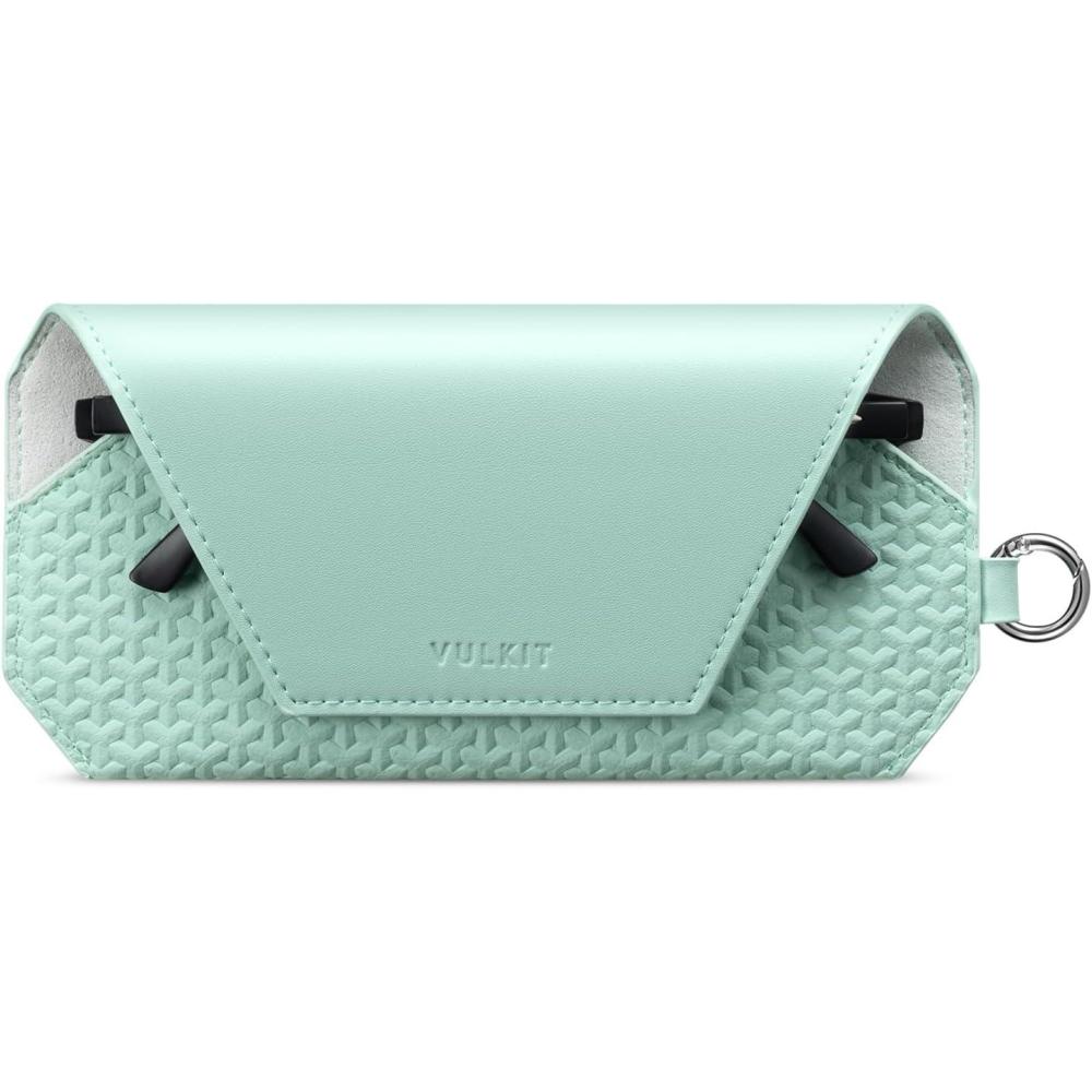 image:imageVULKIT Portable Leather Eye Glasses Case for Women amp Men Slim Sunglass Case Unisex Eyeglass CaseMint Green
