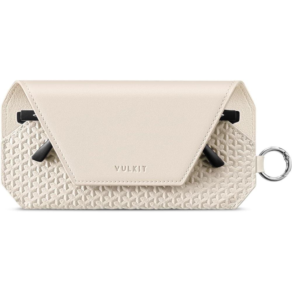 image:imageVULKIT Portable Leather Eye Glasses Case for Women amp Men Slim Sunglass Case Unisex Eyeglass CaseMoonstone Beige