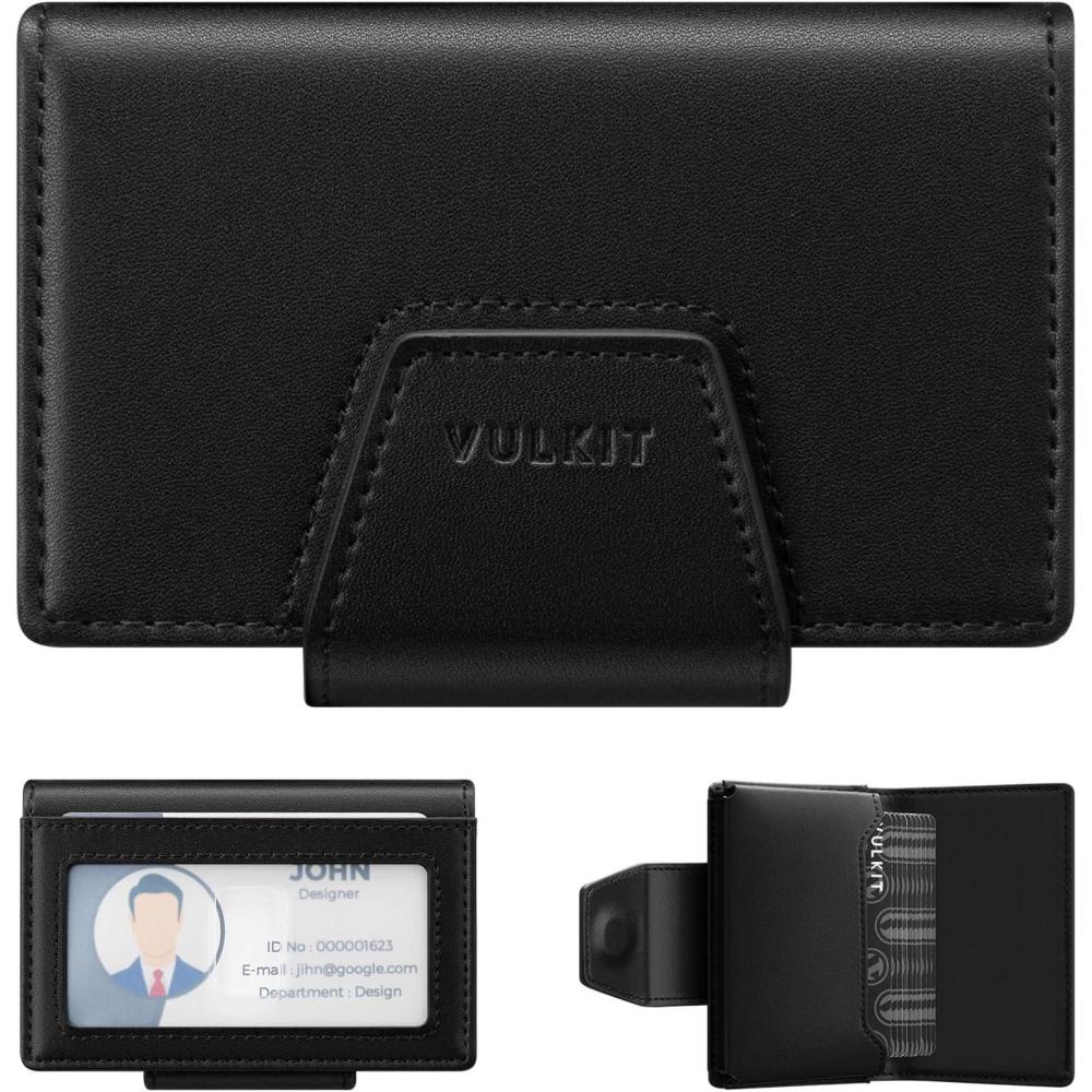 image:imageVULKIT RFID Blocking Credit Card Holder Leather Business Card Holder Case Minimalist Wallet with Magnetic ClosureJet Black