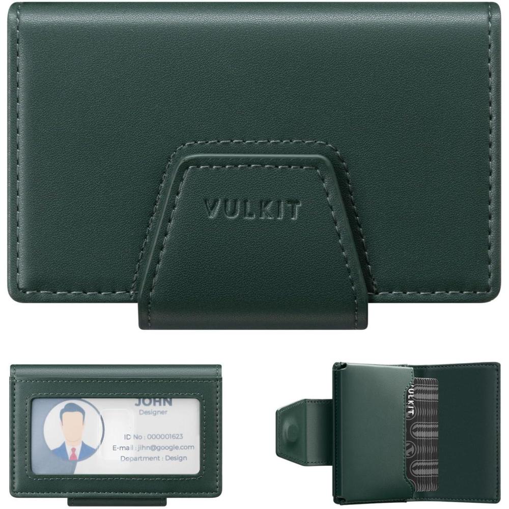 image:imageVULKIT RFID Blocking Credit Card Holder Leather Business Card Holder Case Minimalist Wallet with Magnetic ClosureOlive Green