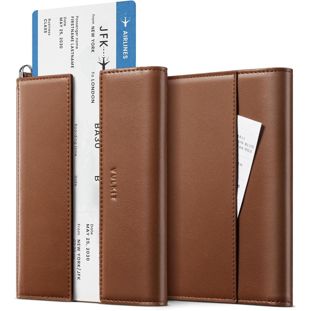 image:imageVULKIT RFID Blocking Passport Holder for Travel Multifunctional Passport Cover for Men amp Women Designed for LongDistance Trips Large Capacity Phone amp Tablet Stand Function Forest GreenMocha Tan