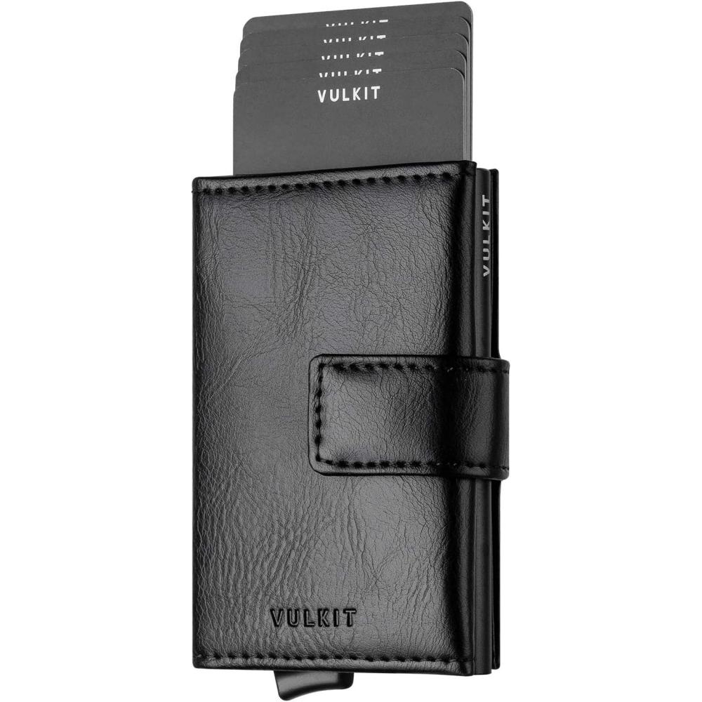 image:imageVULKIT RFID Card Wallet for Men Slim Compact Mens Wallet Leather RFID Blocking Credit Card Holder Wallet Trifold Thin Metal Security Pop Up Wallet Gift Box PackingBlack