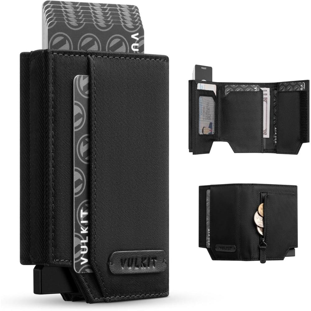 image:imageVULKIT Smart Wallet for Men RFID Blocking with PopUp Credit Card Ejector Case ID Window CashBills Compartment and Coin Pocket Giftbox Packed Black Oxford FabricBlack Oxford Fabric