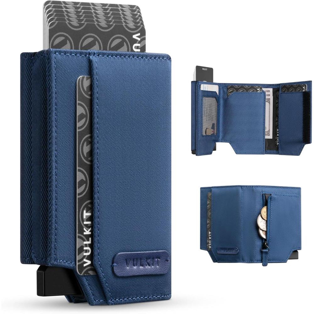 image:imageVULKIT Smart Wallet for Men RFID Blocking with PopUp Credit Card Ejector Case ID Window CashBills Compartment and Coin Pocket Giftbox Packed Black Oxford FabricBlue Oxford Fabric