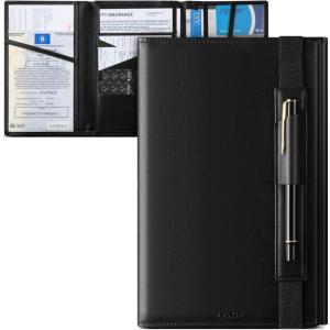 VULKIT Car Registration and Insurance Card Holder Vehicle Glove Box Organizer Leather Tri-fold Design for Car Keys, ID Holder, Essential Documents Blue(Black)