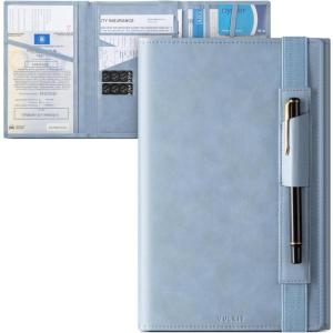 VULKIT Car Registration and Insurance Card Holder Vehicle Glove Box Organizer Leather Tri-fold Design for Car Keys, ID Holder, Essential Documents Blue(Blue)