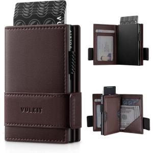 VULKIT Card Holder Bifold Pop Up Leather Wallet for Men RFID Blocking Metal Card Case, Holds 9 Cards and Banknotes Espresso(Espresso)