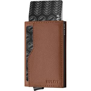 VULKIT Card Holder Wallet with Double ID Windows RFID Blocking Pop Up Wallet Minimalist Design for 12 Cards(Brown)