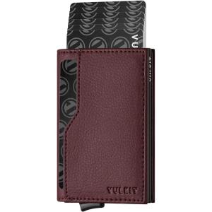 VULKIT Card Holder Wallet with Double ID Windows RFID Blocking Pop Up Wallet Minimalist Design for 12 Cards(Dark Red)