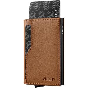 VULKIT Card Holder Wallet with Double ID Windows RFID Blocking Pop Up Wallet Minimalist Design for 12 Cards(Nappa Brown)