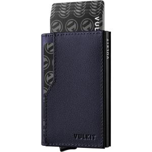 VULKIT Card Holder Wallet with Double ID Windows RFID Blocking Pop Up Wallet Minimalist Design for 12 Cards(Nappa Navy)