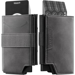 VULKIT Card Holder With Money Band, Minimalist Wallet For Men Pop Up Card Wallet RFID Blocking, Holds 11 Cards and Cash Grey(Gary)