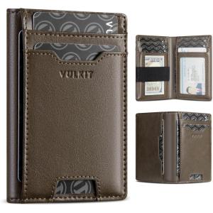 VULKIT Credit Card Holder RFID Blocking Slim Leather Front Pocket Mens Wallet Bank Card Holder Quick Access with 10 Slot and Money Band for Bills or Receipt, Palm-Size Wallet, Black, 10.9 x 7.3 x 1.6(Dark-olive-green)