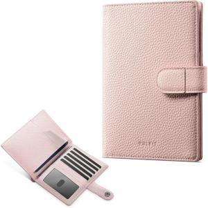 VULKIT Leather Passport Wallet for 2 Passports Slim Double Passport Holder RFID Blocking Passport Travel Wallet with ID Window for Women(Pink)
