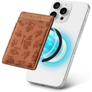 VULKIT Magnetic Phone Wallet for MagSafe- RFID Blocking – Card Holder Wallet for iPhone 16/15/14/13/12 Series & Phone Case with MagSafe(Brown-Ginkgo Leaves)