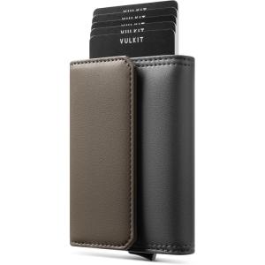 VULKIT Mens Leather Pop Up Wallet RFID Blocking with ID Window and Cash/Bills Slot, Gift Box Packed, Brown(Grey and Green)