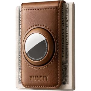 VULKIT Men’s Magnetic Money Clip with Airtag Holder – Airtag NOT Included- Holds Up to 15 Cash or 8 Cards(Brown)