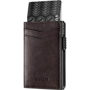 VULKIT Men’s Slim Wallets Pop Up Card Holder RFID Blocking Metal Wallet Minimalist Design Holds Up to 11 Cards(Espresso)