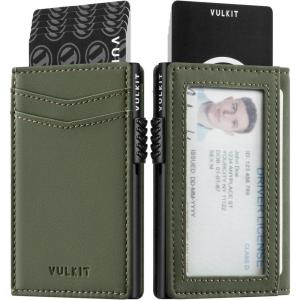 VULKIT Men’s Slim Wallets Pop Up Card Holder RFID Blocking Metal Wallet Minimalist Design Holds Up to 11 Cards(G2-Frosted Green (Magnetic Closure))