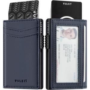 VULKIT Men’s Slim Wallets Pop Up Card Holder RFID Blocking Metal Wallet Minimalist Design Holds Up to 11 Cards(G2-Frosted Navy Blue (Magnetic Closure))