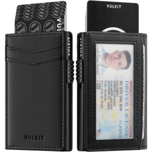 VULKIT Men’s Slim Wallets Pop Up Card Holder RFID Blocking Metal Wallet Minimalist Design Holds Up to 11 Cards(G2-Premium Black (Magnetic Closure))