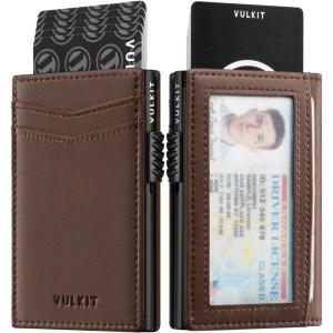 VULKIT Men’s Slim Wallets Pop Up Card Holder RFID Blocking Metal Wallet Minimalist Design Holds Up to 11 Cards(G2-Premium Espresso(Magnetic Closure))