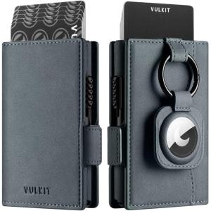 VULKIT Mens Wallet with Key Ring & Airtag Holder Leather Pop Up Card Holder RFID Blocking Keychain Wallet Cash Compartment(Blue)