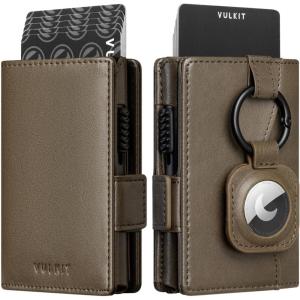 VULKIT Mens Wallet with Key Ring & Airtag Holder Leather Pop Up Card Holder RFID Blocking Keychain Wallet Cash Compartment(Green)