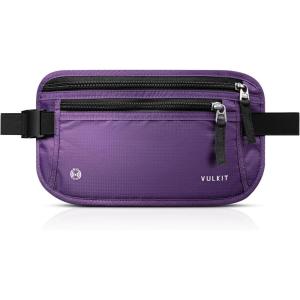 VULKIT Money Belt for Travel, Hidden Passport Holder, Anti-Theft Travel Wallet Under Clothes, RFID Blocking Waist Pouch, Undercover Fanny Pack, Carbon Black(Violet Purple)