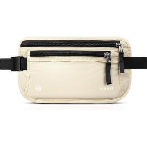 VULKIT Money Belt for Travel, Hidden Passport Holder, Anti-Theft Travel Wallet Under Clothes, RFID Blocking Waist Pouch, Undercover Fanny Pack, Carbon Black(Cream White)