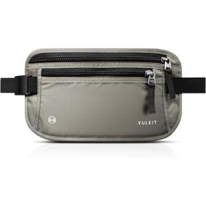 VULKIT Money Belt for Travel, Hidden Passport Holder, Anti-Theft Travel Wallet Under Clothes, RFID Blocking Waist Pouch, Undercover Fanny Pack, Carbon Black(Cool Gray)