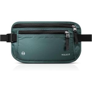 VULKIT Money Belt for Travel, Hidden Passport Holder, Anti-Theft Travel Wallet Under Clothes, RFID Blocking Waist Pouch, Undercover Fanny Pack, Carbon Black(Deep Teal)