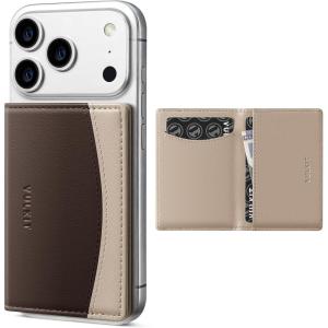 VULKIT Phone Card Holder Stick on Adhesive Credit Card Holder RFID Blocking Sticky Phone Wallet Compatible with iphone Leather Card Case for Women(Coffee Brown)