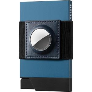 VULKIT Pop Up Card Holder With AirTag Holder, Slim Aluminum Slide Wallet With Money Band and RFID Blocking, Holds 12 Cards and Cash for Men and Women, Space Grey(Navy)