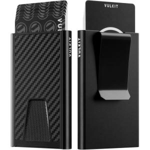 VULKIT Pop Up Wallet with Money Clip and Airtag Holder, Slim Aluminum Wallet for Men RFID Blocking, Red(Carbon Black)