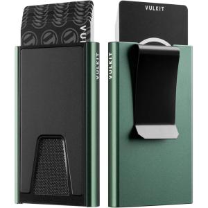 VULKIT Pop Up Wallet with Money Clip and Airtag Holder, Slim Aluminum Wallet for Men RFID Blocking, Red(Green)