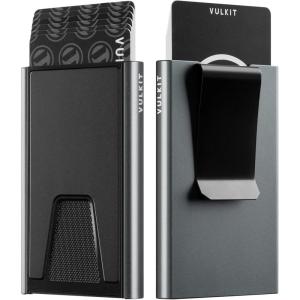 VULKIT Pop Up Wallet with Money Clip and Airtag Holder, Slim Aluminum Wallet for Men RFID Blocking, Red(Grey)