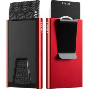 VULKIT Pop Up Wallet with Money Clip and Airtag Holder, Slim Aluminum Wallet for Men RFID Blocking, Red(Red)