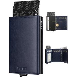 VULKIT Pop up Card Wallet Minimalist Cash Wallets RFID Blocking Leather Smart Credit Card Holder with ID window for Men(Navy)