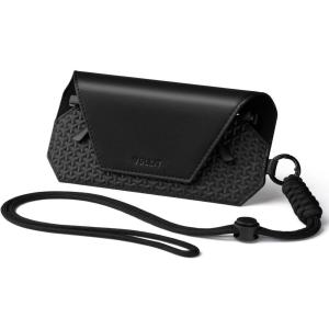 VULKIT Portable Leather Eye Glasses Case for Women & Men, Slim Sunglass Case, Unisex Eyeglass Case(Black With Lanyard)