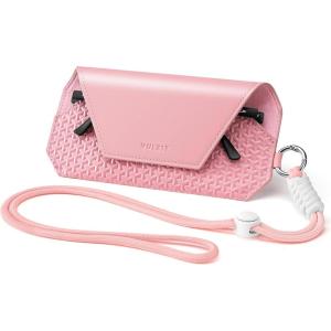 VULKIT Portable Leather Eye Glasses Case for Women & Men, Slim Sunglass Case, Unisex Eyeglass Case(Blush Pink With Lanyard)