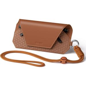 VULKIT Portable Leather Eye Glasses Case for Women & Men, Slim Sunglass Case, Unisex Eyeglass Case(Brown With Lanyard)