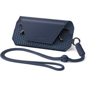 VULKIT Portable Leather Eye Glasses Case for Women & Men, Slim Sunglass Case, Unisex Eyeglass Case(Ink Navy With Lanyard)