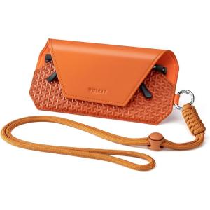 VULKIT Portable Leather Eye Glasses Case for Women & Men, Slim Sunglass Case, Unisex Eyeglass Case(Tangerine Rush With Lanyard)