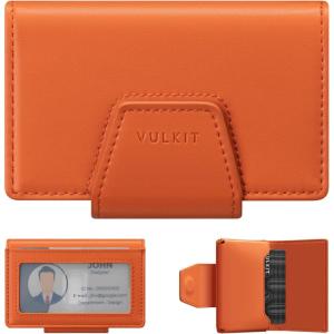 VULKIT RFID Blocking Credit Card Holder, Leather Business Card Holder Case, Minimalist Wallet with Magnetic Closure(Burnt Orange)